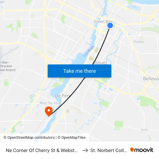 Ne Corner Of Cherry St & Webster Ave to St. Norbert College map