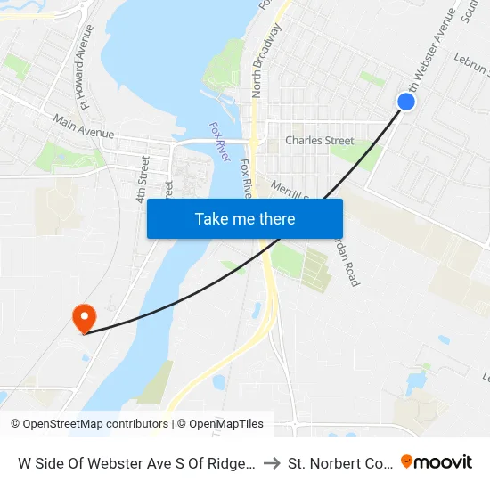 W Side Of Webster Ave S Of Ridgeway Blvd to St. Norbert College map