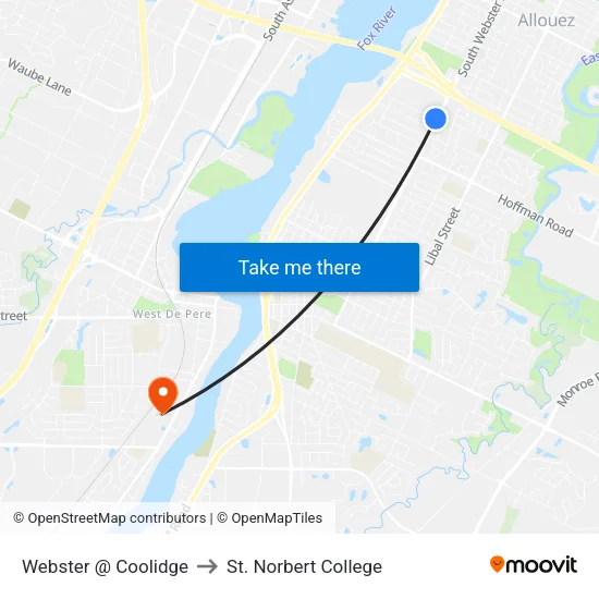Webster @ Coolidge to St. Norbert College map
