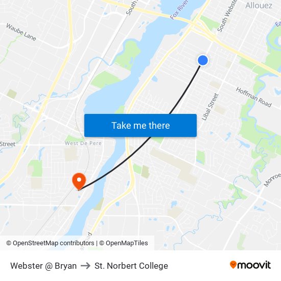 Webster @ Bryan to St. Norbert College map