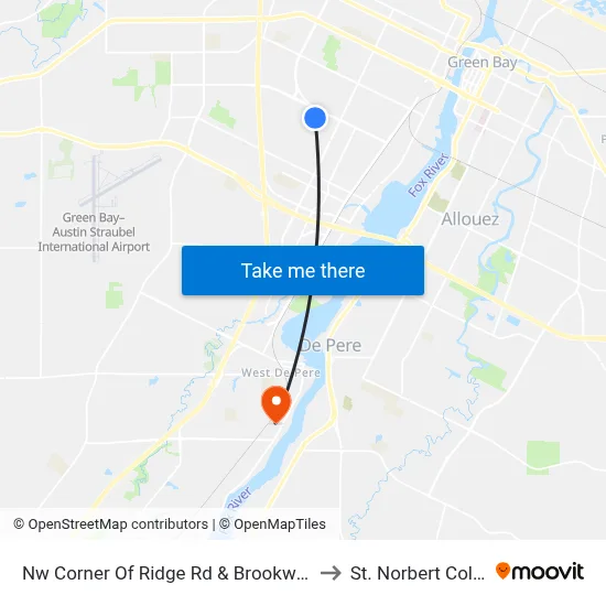 Nw Corner Of Ridge Rd & Brookwood Dr. to St. Norbert College map