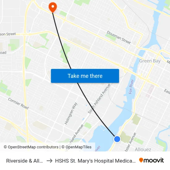 Riverside & Allouez to HSHS St. Mary's Hospital Medical Center map