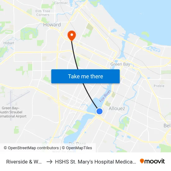 Riverside & Warren to HSHS St. Mary's Hospital Medical Center map