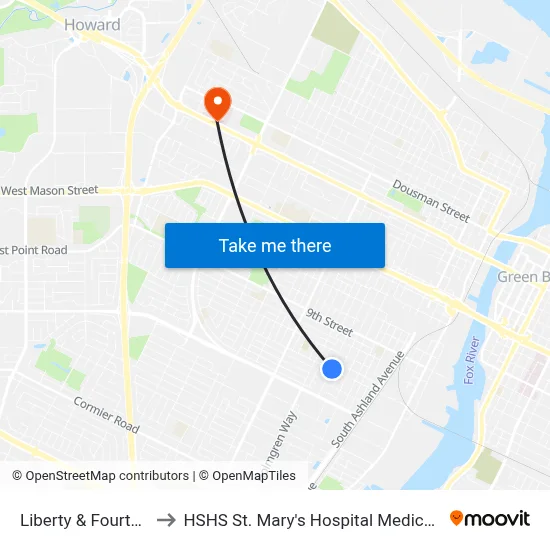 Liberty & Fourteenth to HSHS St. Mary's Hospital Medical Center map