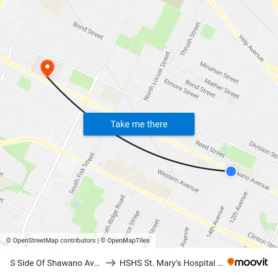 S Side Of Shawano Ave @ O'Brien St to HSHS St. Mary's Hospital Medical Center map