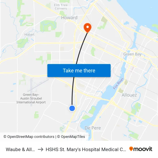 Waube & Allied to HSHS St. Mary's Hospital Medical Center map