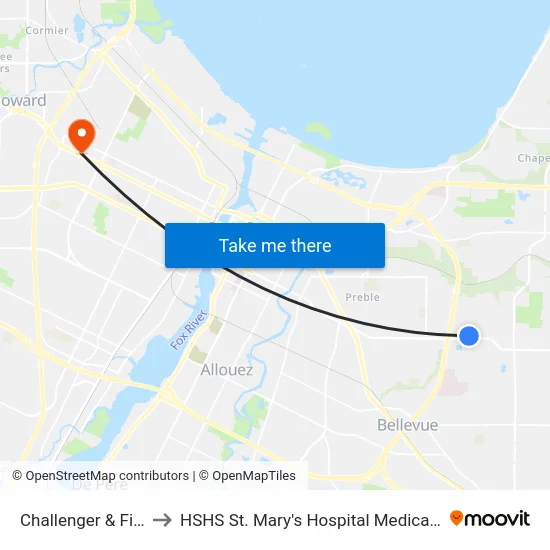 Challenger & Finger to HSHS St. Mary's Hospital Medical Center map