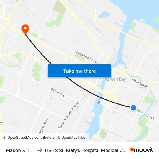 Mason & Irwin to HSHS St. Mary's Hospital Medical Center map