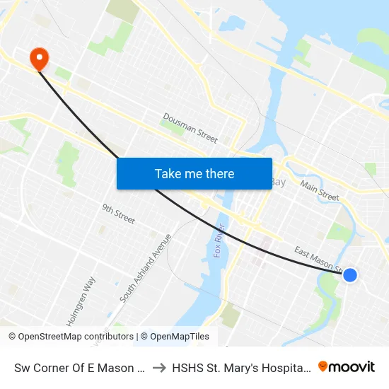 Sw Corner Of E Mason St & Bellevue St to HSHS St. Mary's Hospital Medical Center map