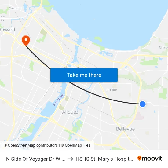 N Side Of Voyager Dr W Of Challenger Dr to HSHS St. Mary's Hospital Medical Center map