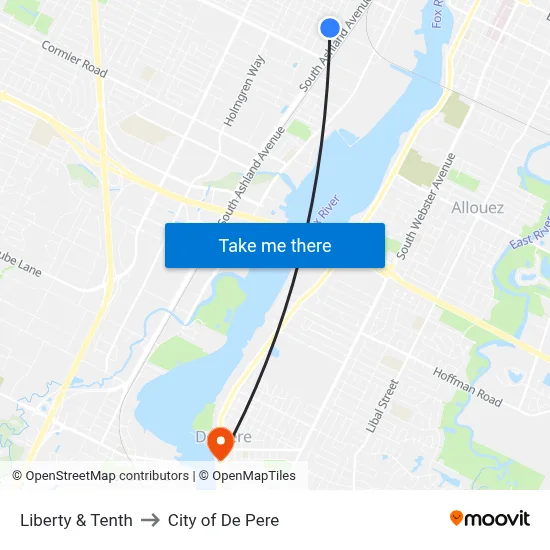 Liberty & Tenth to City of De Pere map