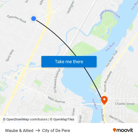 Waube & Allied to City of De Pere map