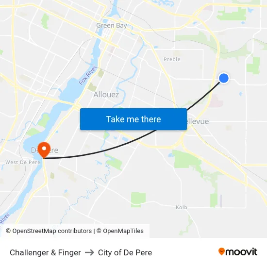 Challenger & Finger to City of De Pere map