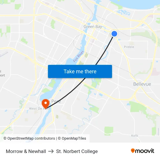 Morrow & Newhall to St. Norbert College map
