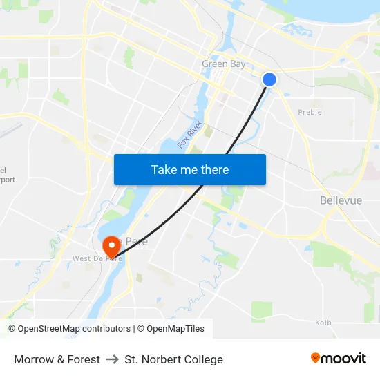 Morrow & Forest to St. Norbert College map