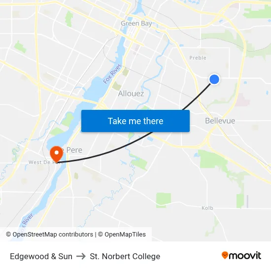 Edgewood & Sun to St. Norbert College map