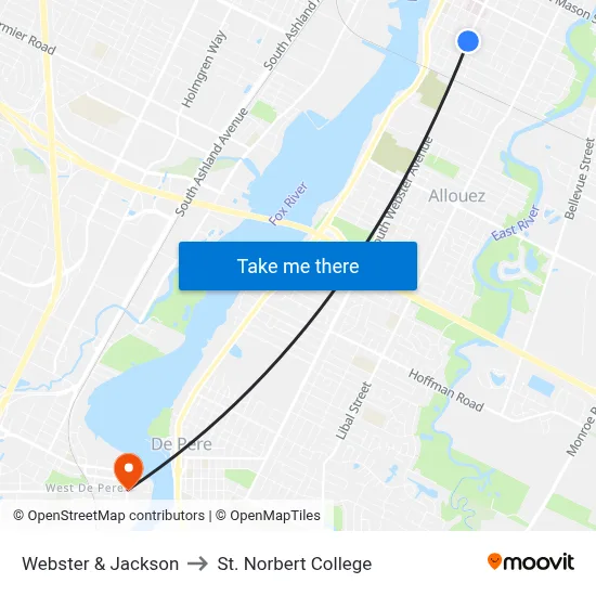 Webster & Jackson to St. Norbert College map