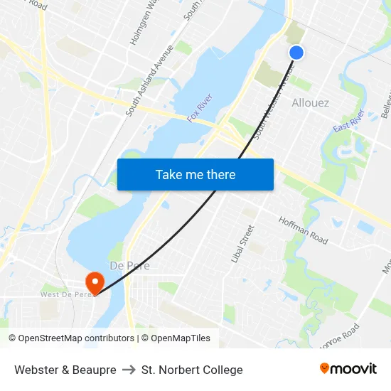 Webster & Beaupre to St. Norbert College map