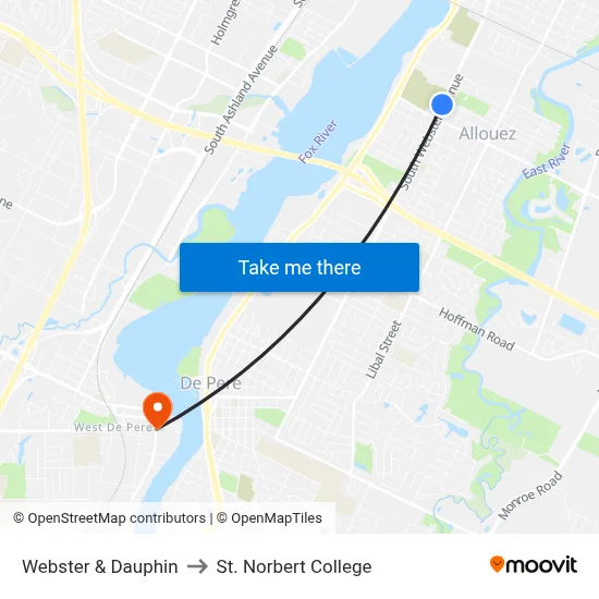 Webster & Dauphin to St. Norbert College map