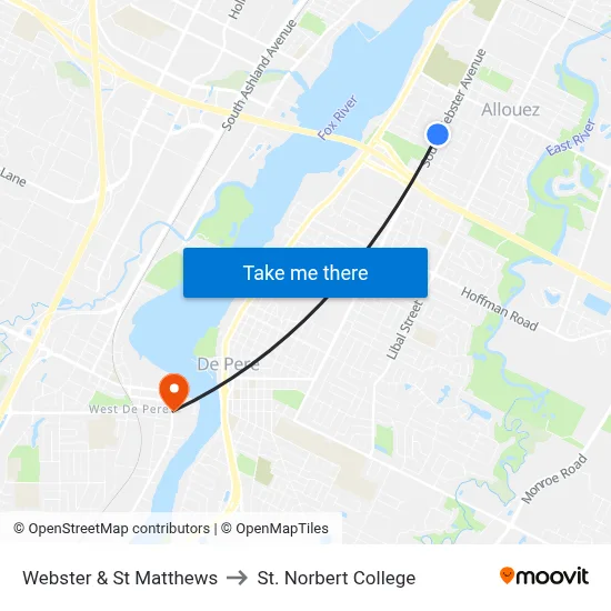 Webster & St Matthews to St. Norbert College map