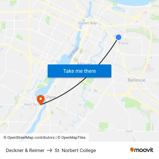 Deckner & Reimer to St. Norbert College map