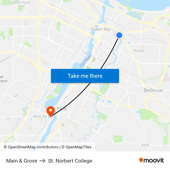 Main & Grove to St. Norbert College map