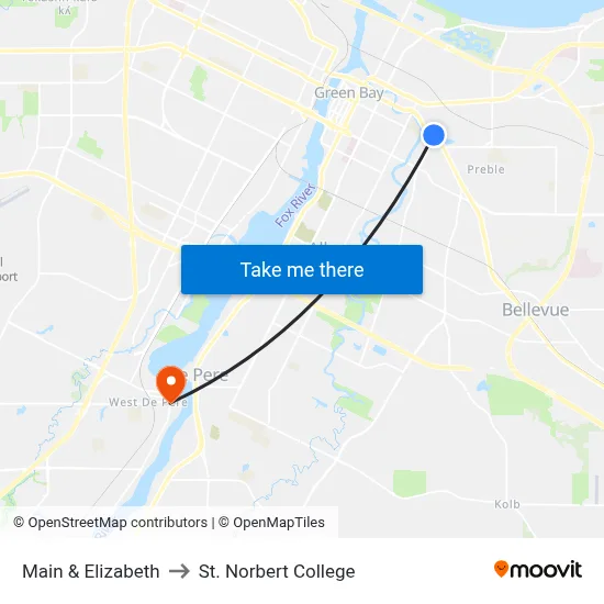 Main & Elizabeth to St. Norbert College map