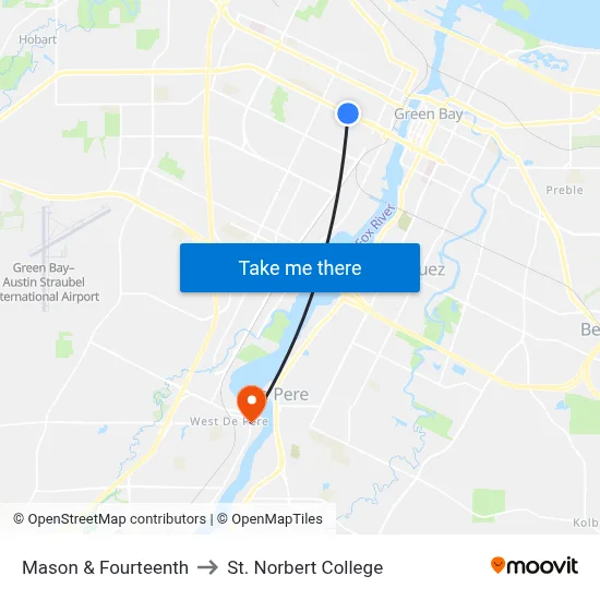 Mason & Fourteenth to St. Norbert College map