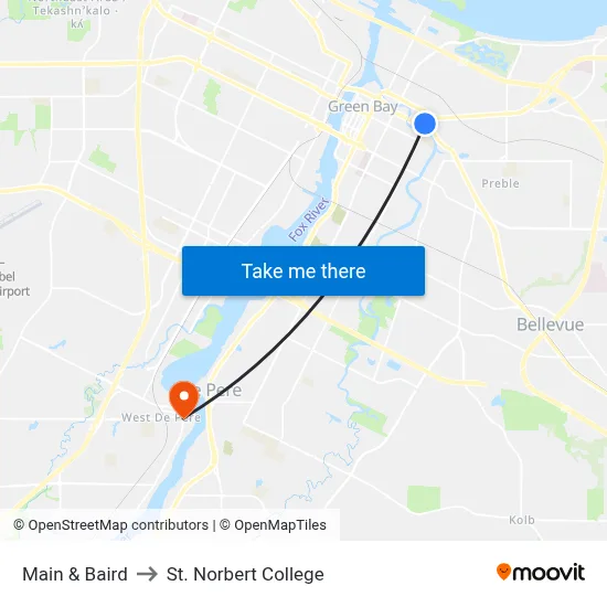 Main & Baird to St. Norbert College map