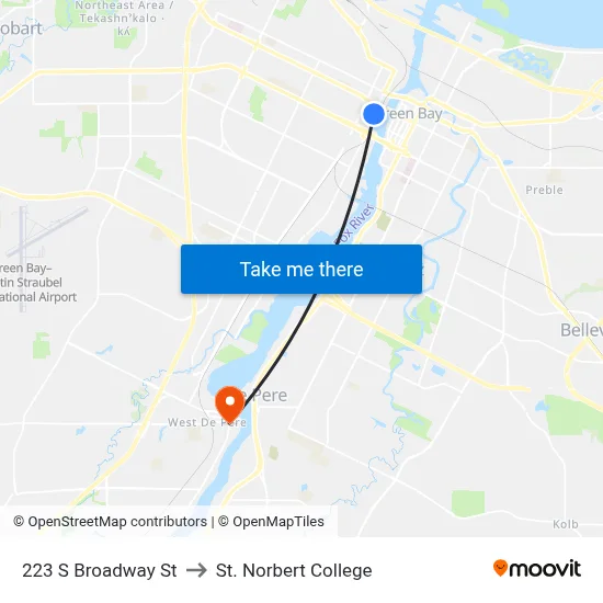 223 S Broadway St to St. Norbert College map