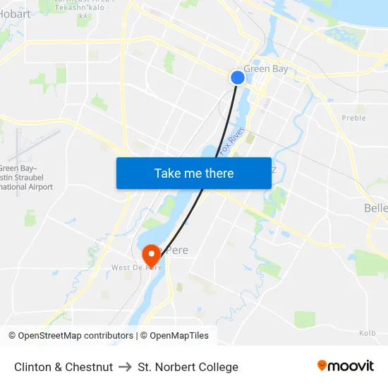 Clinton & Chestnut to St. Norbert College map