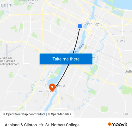 Ashland & Clinton to St. Norbert College map