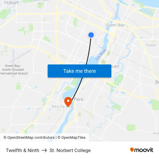 Twelfth & Ninth to St. Norbert College map