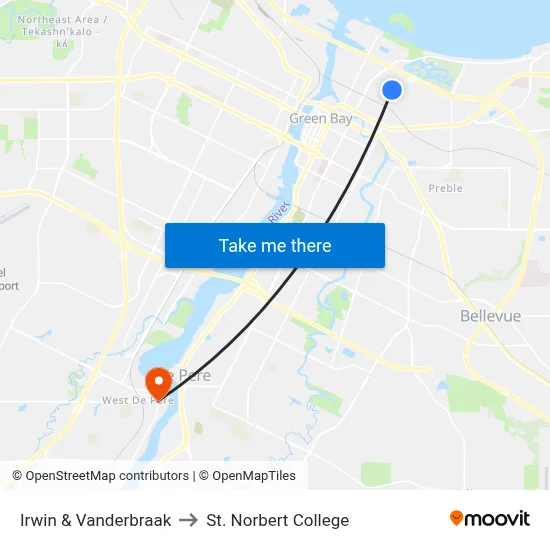 Irwin & Vanderbraak to St. Norbert College map