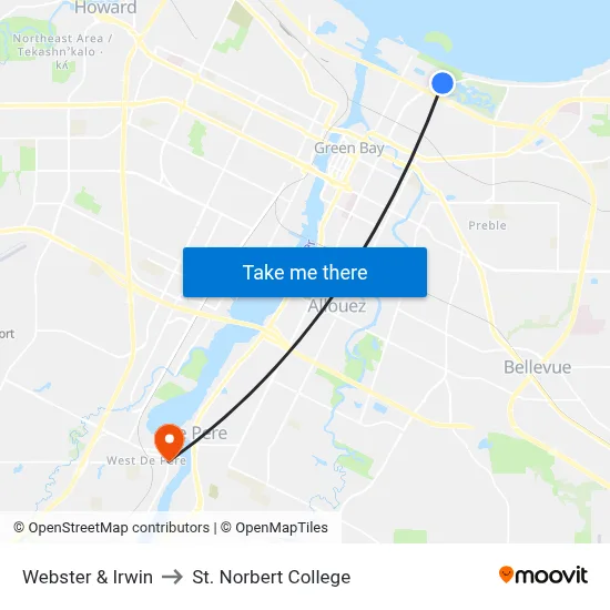 Webster & Irwin to St. Norbert College map