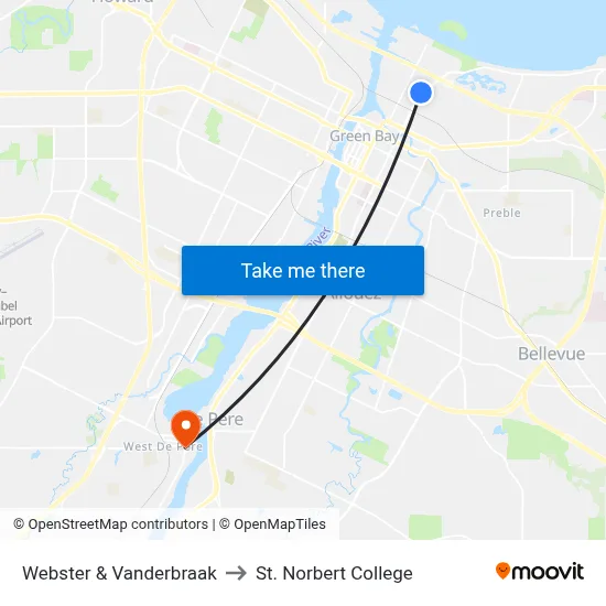 Webster & Vanderbraak to St. Norbert College map