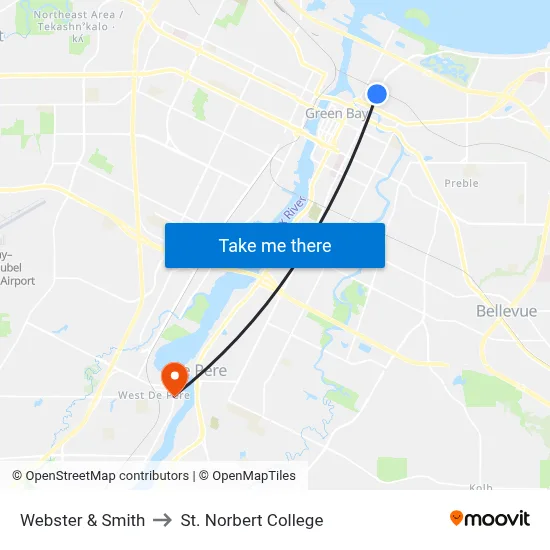 Webster & Smith to St. Norbert College map