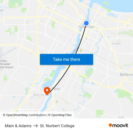 Main & Adams to St. Norbert College map