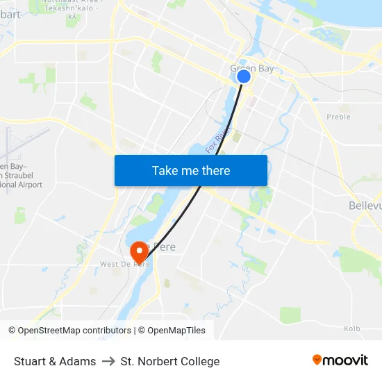 Stuart & Adams to St. Norbert College map