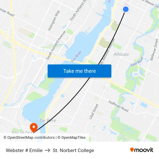 Webster # Emilie to St. Norbert College map
