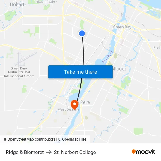 Ridge & Biemeret to St. Norbert College map