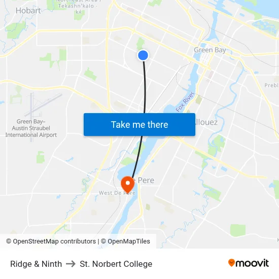 Ridge & Ninth to St. Norbert College map