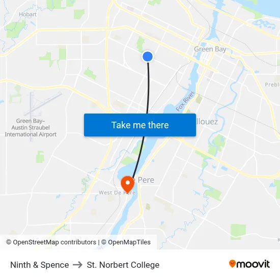 Ninth & Spence to St. Norbert College map