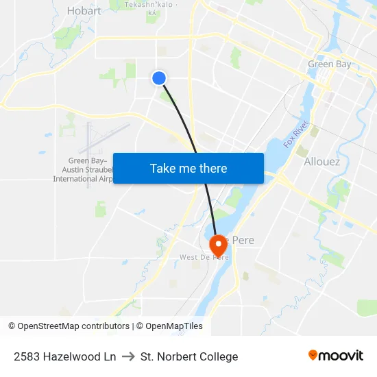 2583 Hazelwood Ln to St. Norbert College map