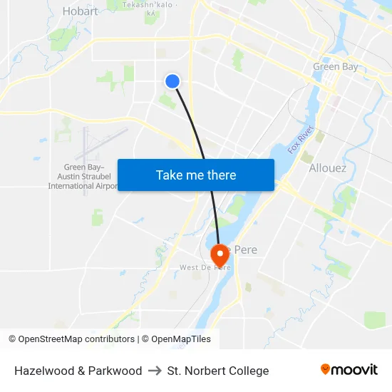 Hazelwood & Parkwood to St. Norbert College map