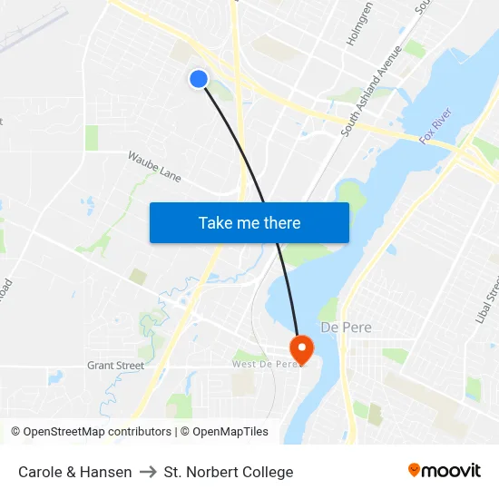 Carole & Hansen to St. Norbert College map