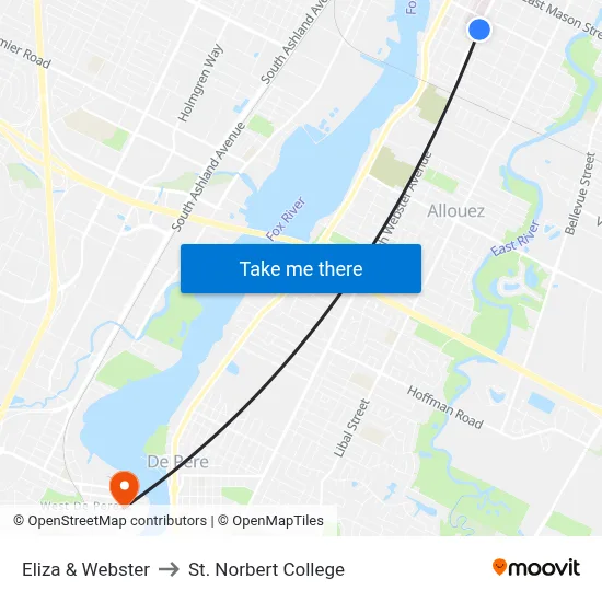 Eliza & Webster to St. Norbert College map