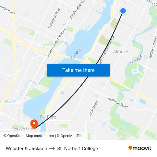Webster & Jackson to St. Norbert College map