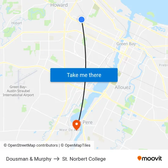 Dousman & Murphy to St. Norbert College map