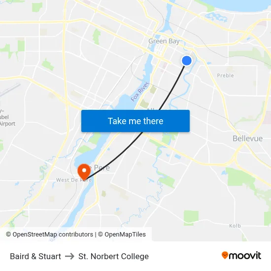 Baird & Stuart to St. Norbert College map